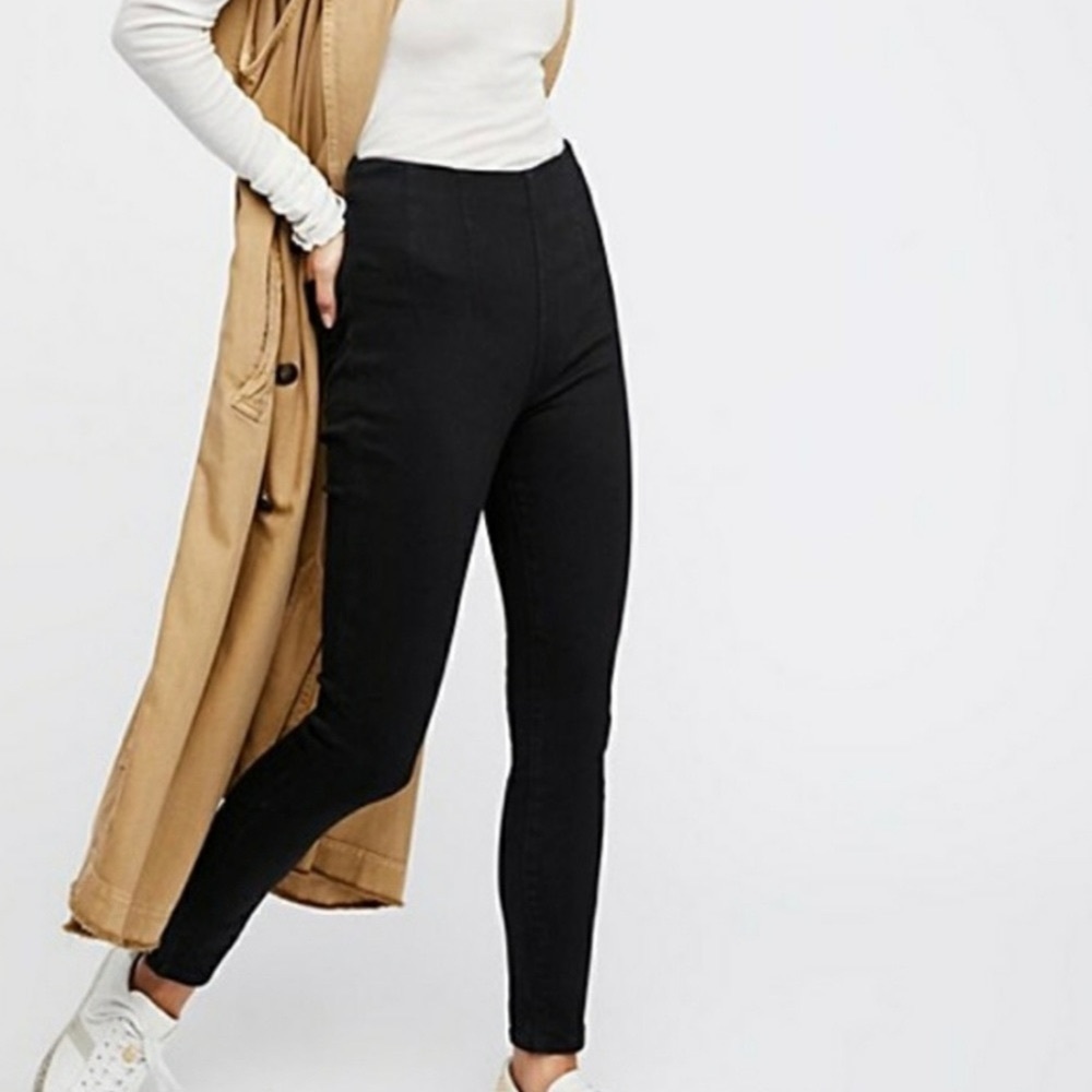 Free People Ultra High Black Pull On Skinny Jeans